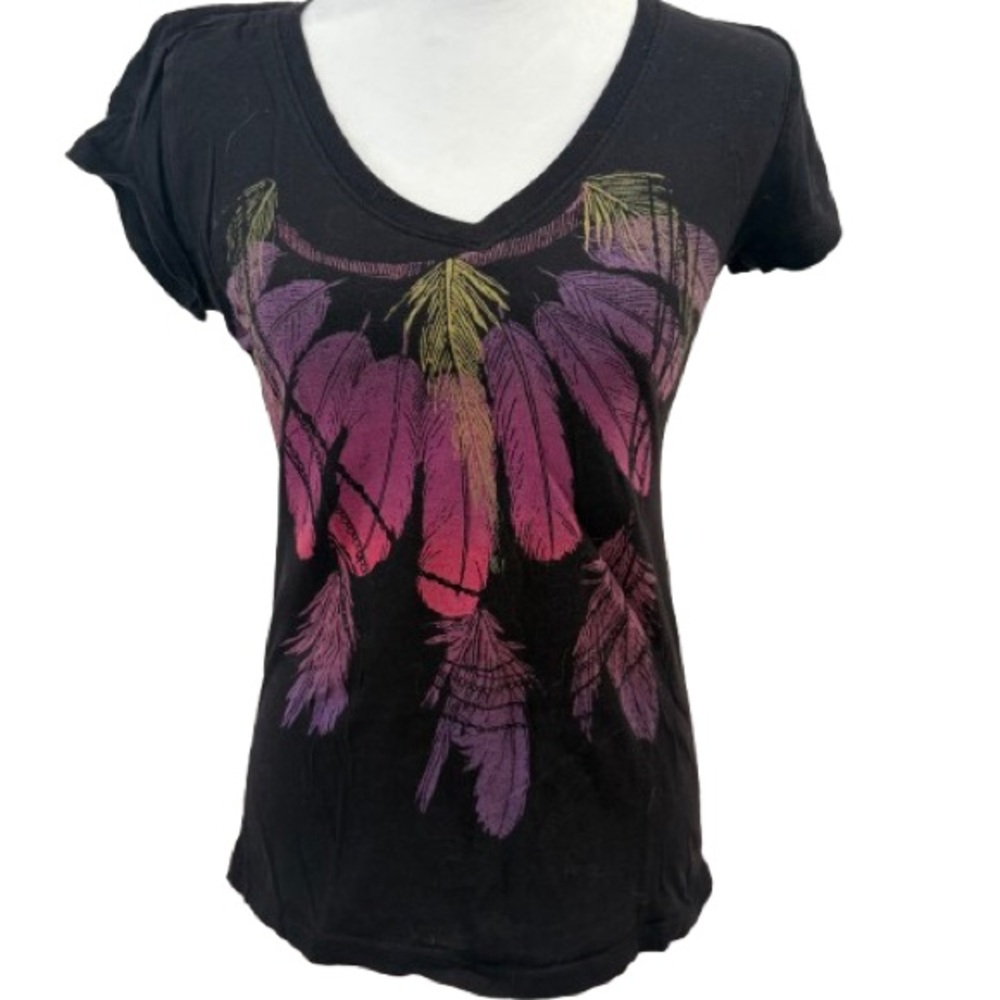 Los Angeles Apparel Black Fitted Cap Sleeve Graphic T-Shirt